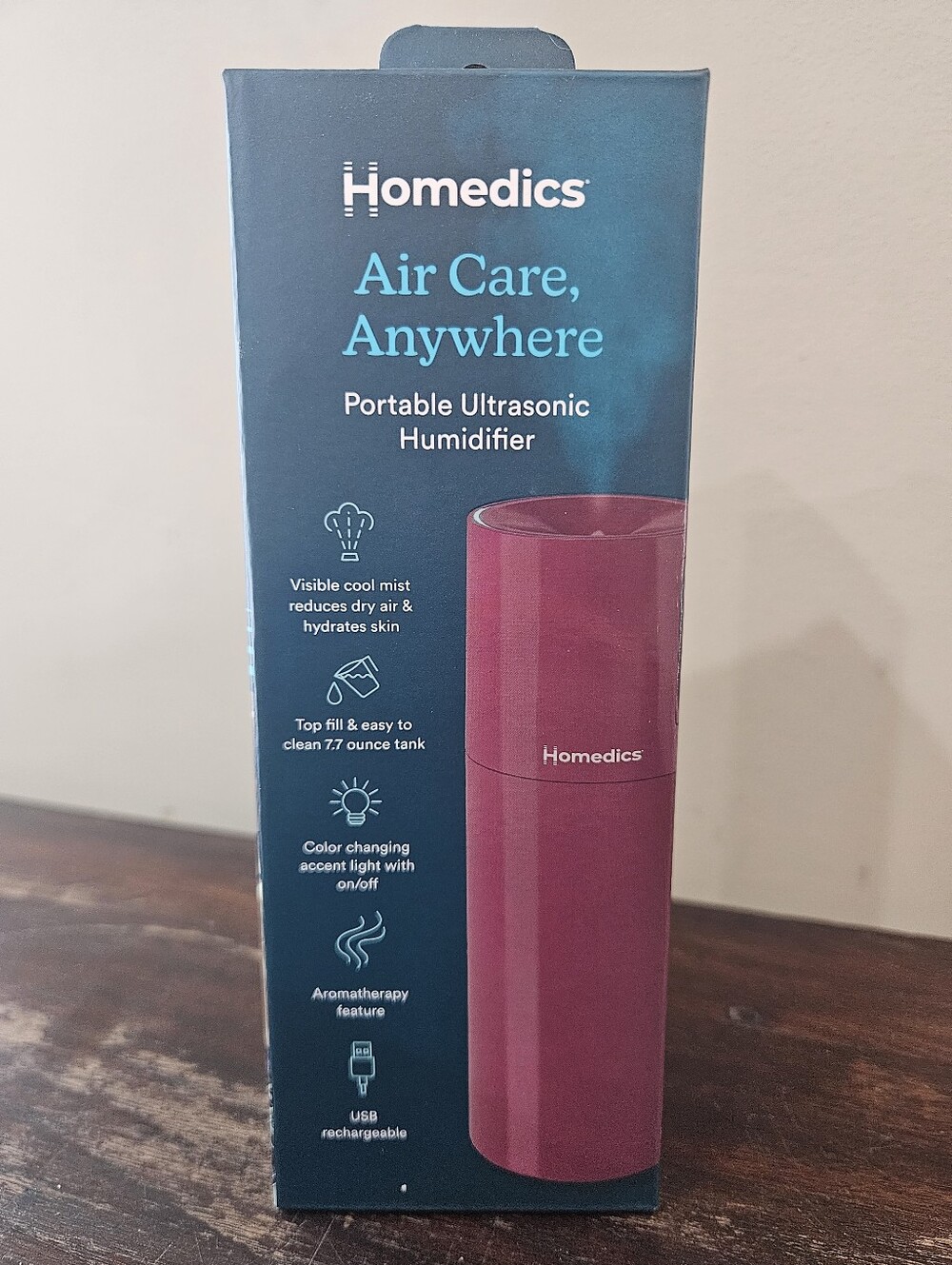 Homedics Portable Ultrasonic Humidifier - Berry NEW